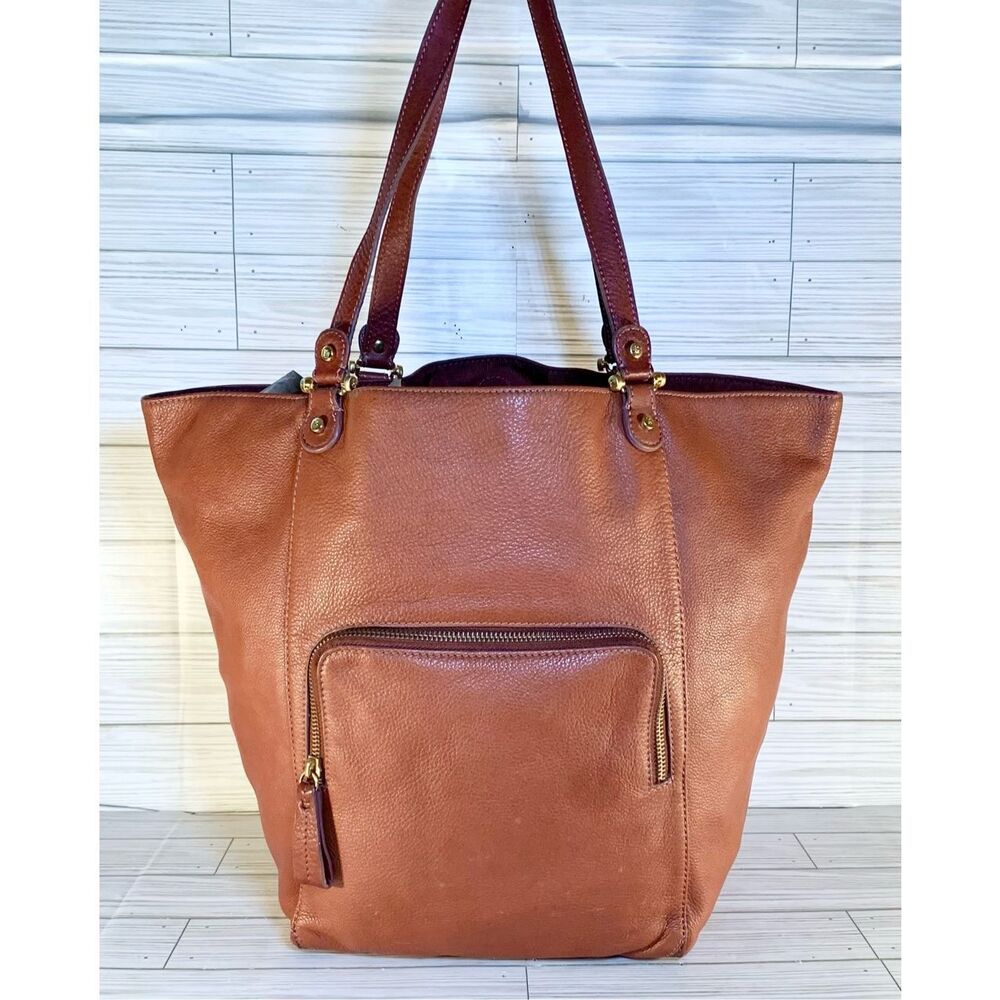 Liz Claiborne Brown Leather Tote Bag with Gold Hardware